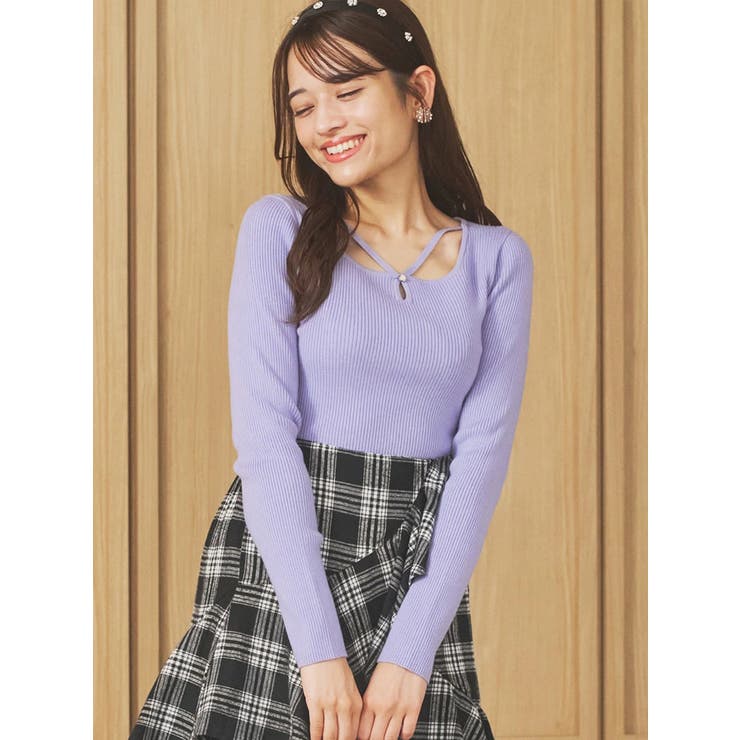 サックス | パール付きクロスリブニットトップス | LUDIC PARK