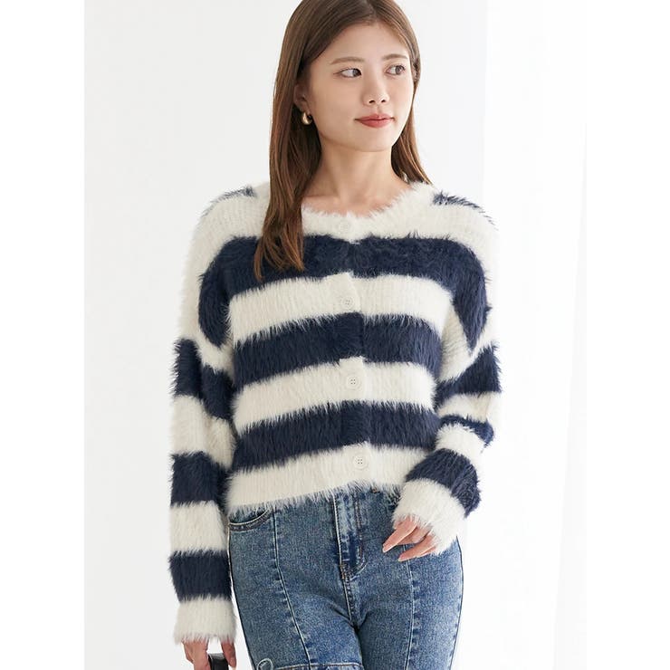 紺 | フェザーボーダーカーディガン | LUDIC PARK