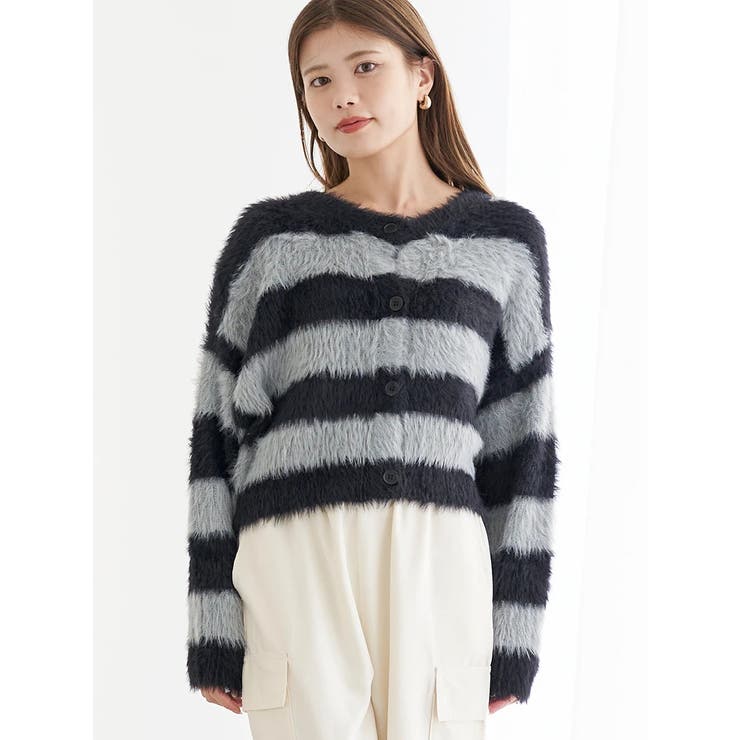 黒 | フェザーボーダーカーディガン | LUDIC PARK