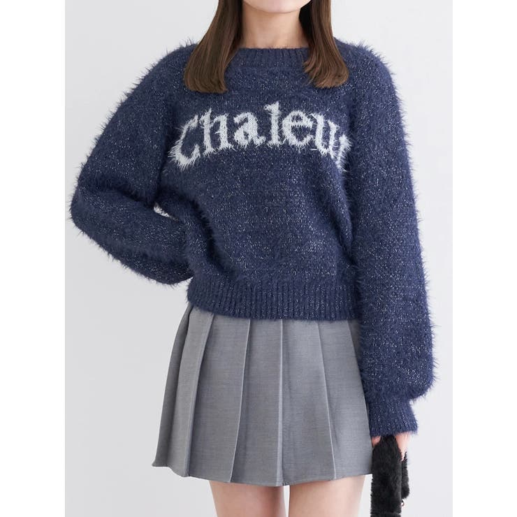 紺 | ラメフェザーロゴジャガードプルオーバー | LUDIC PARK