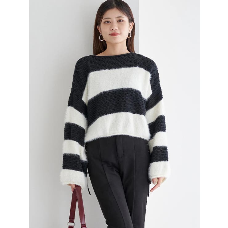 シャギーボーダーショート丈ニットプルオーバー | LUDIC PARK | 詳細画像1 