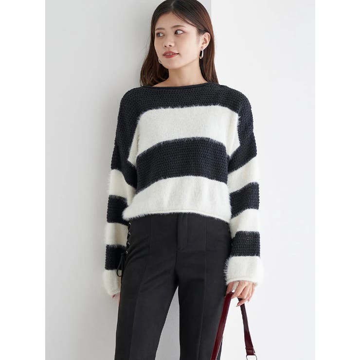 シャギーボーダーショート丈ニットプルオーバー | LUDIC PARK | 詳細画像2 