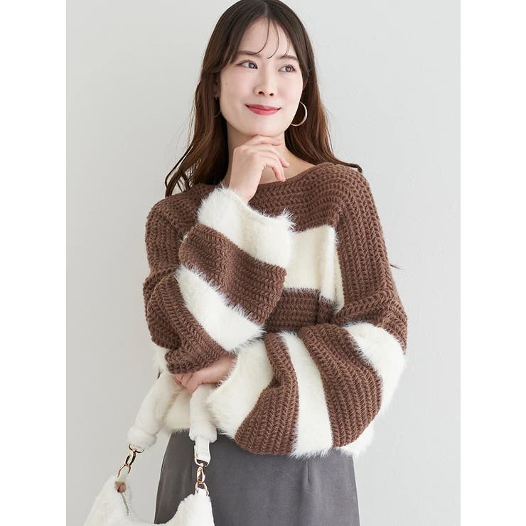 シャギーボーダーショート丈ニットプルオーバー | LUDIC PARK | 詳細画像15 