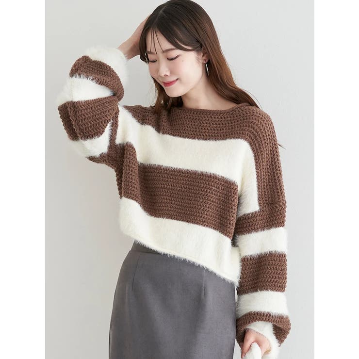 シャギーボーダーショート丈ニットプルオーバー | LUDIC PARK | 詳細画像16 