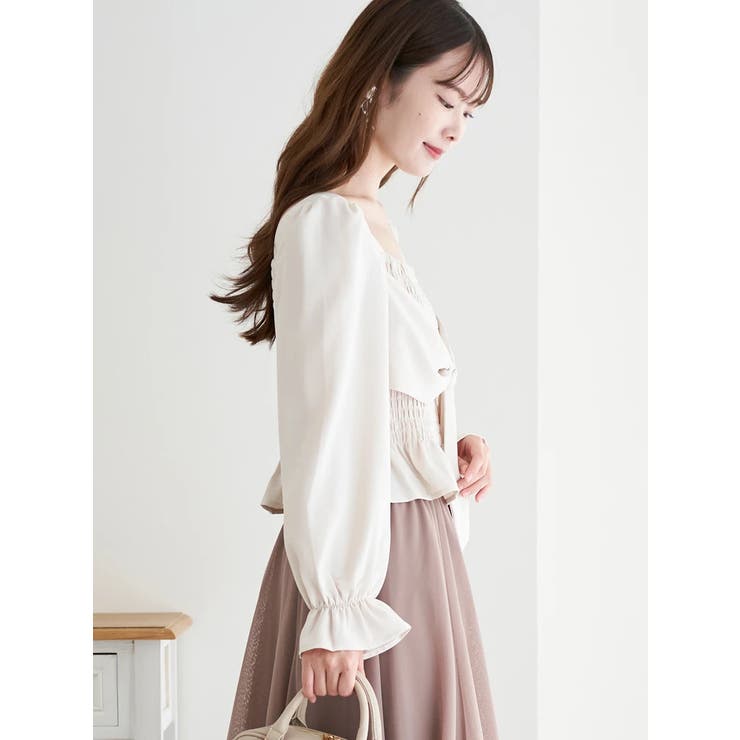 フロントリボンシャーリングブラウス（無地・チェック柄） | LUDIC PARK | 詳細画像3 