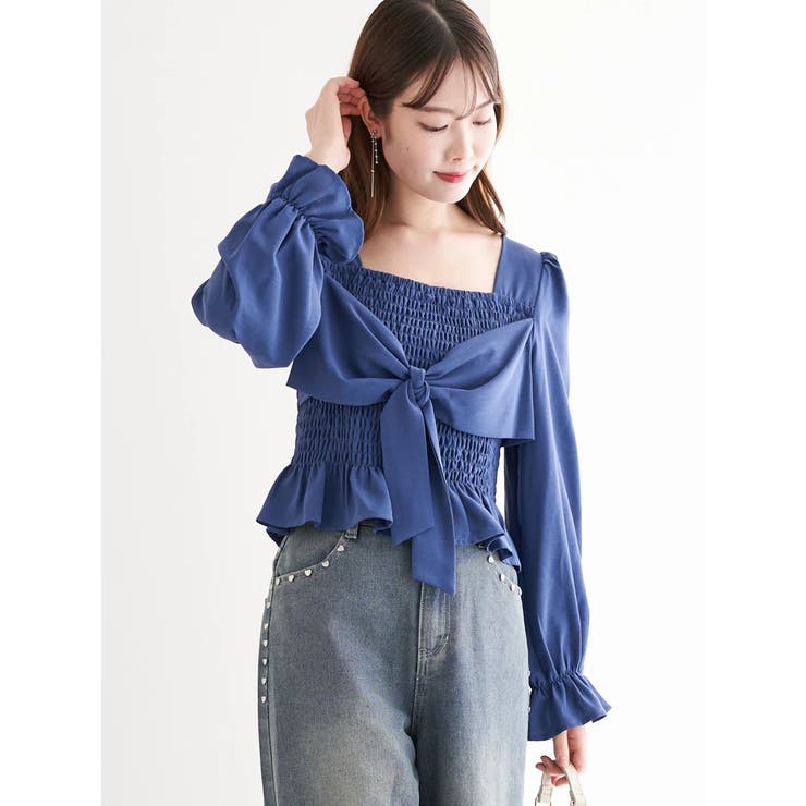 フロントリボンシャーリングブラウス（無地・チェック柄） | LUDIC PARK | 詳細画像10 