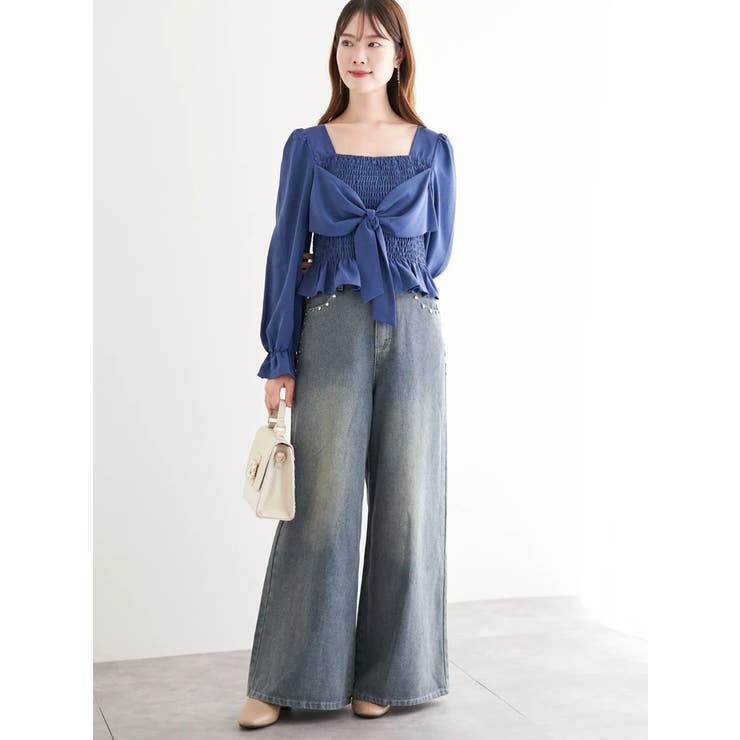 フロントリボンシャーリングブラウス（無地・チェック柄） | LUDIC PARK | 詳細画像12 