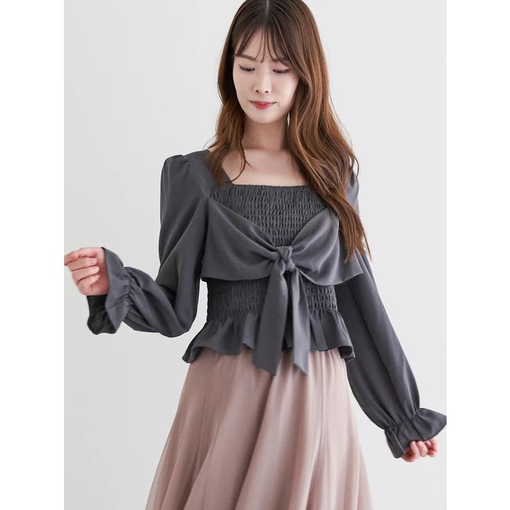 フロントリボンシャーリングブラウス（無地・チェック柄） | LUDIC PARK | 詳細画像16 