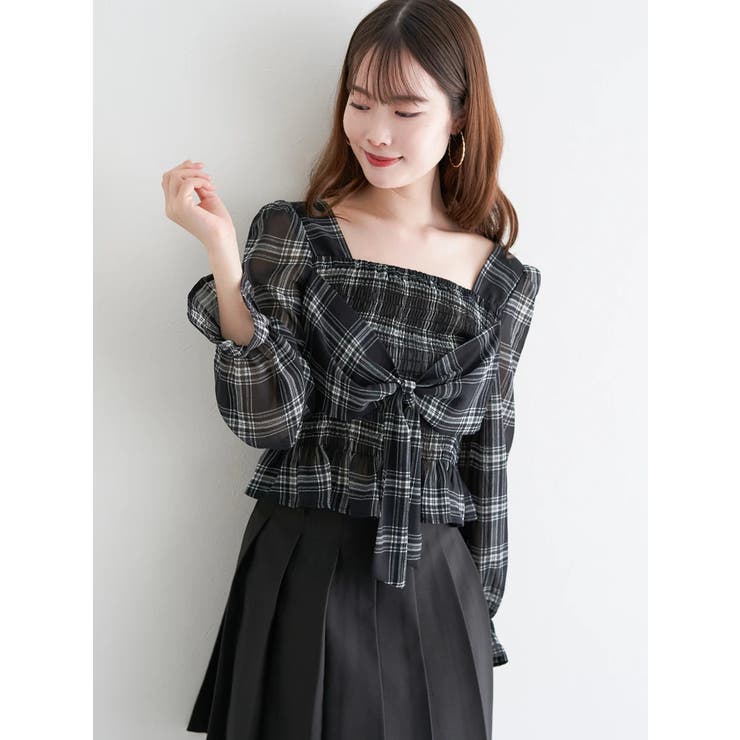 フロントリボンシャーリングブラウス（無地・チェック柄） | LUDIC PARK | 詳細画像25 