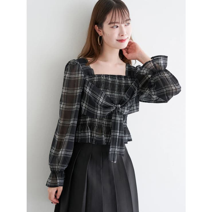 フロントリボンシャーリングブラウス（無地・チェック柄） | LUDIC PARK | 詳細画像26 