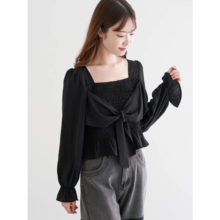 フロントリボンシャーリングブラウス（無地・チェック柄） | LUDIC PARK | 詳細画像35 