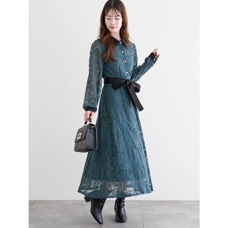 レア 新品 レディースS reric レリック インサレーション 長袖 ブラック キーネックワンピース【Leilian WHITE LABEL】|レリアン | レリアン