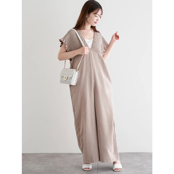 ベージュ | ピーチ起毛シャーリングサロペット | LUDIC PARK