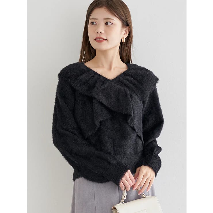 黒 | フェザークロスフリルニット | LUDIC PARK