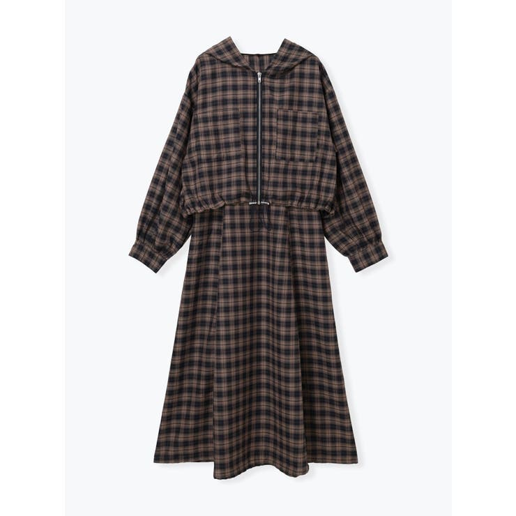 Ｂ柄 | [SET]フードブルゾン×キャミワンピース（無地・チェック柄） | LUDIC PARK