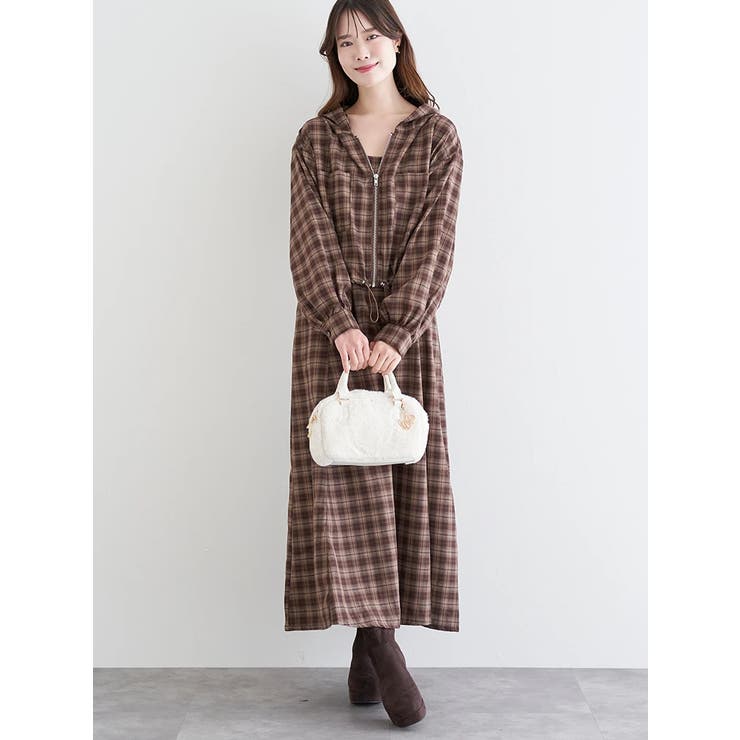 Ｃ柄 | [SET]フードブルゾン×キャミワンピース（無地・チェック柄） | LUDIC PARK