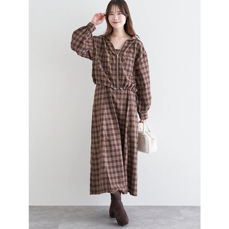 [SET]フードブルゾン×キャミワンピース（無地・チェック柄） | LUDIC PARK | 詳細画像6 