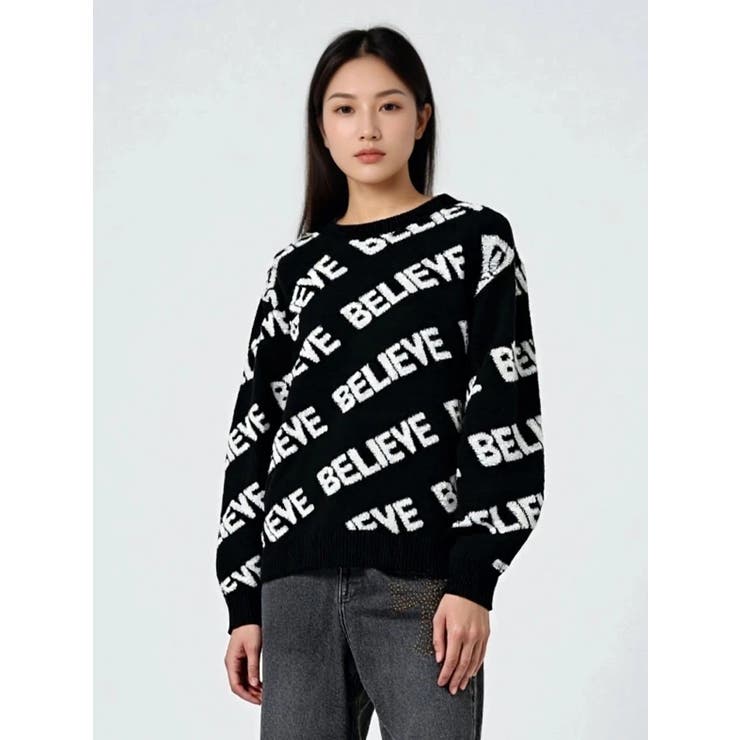 黒 | パイルロゴジャガードプルオーバー | LUDIC PARK