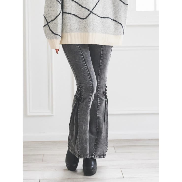 濃グレー | サイドレースアップフレアデニムパンツ | LUDIC PARK