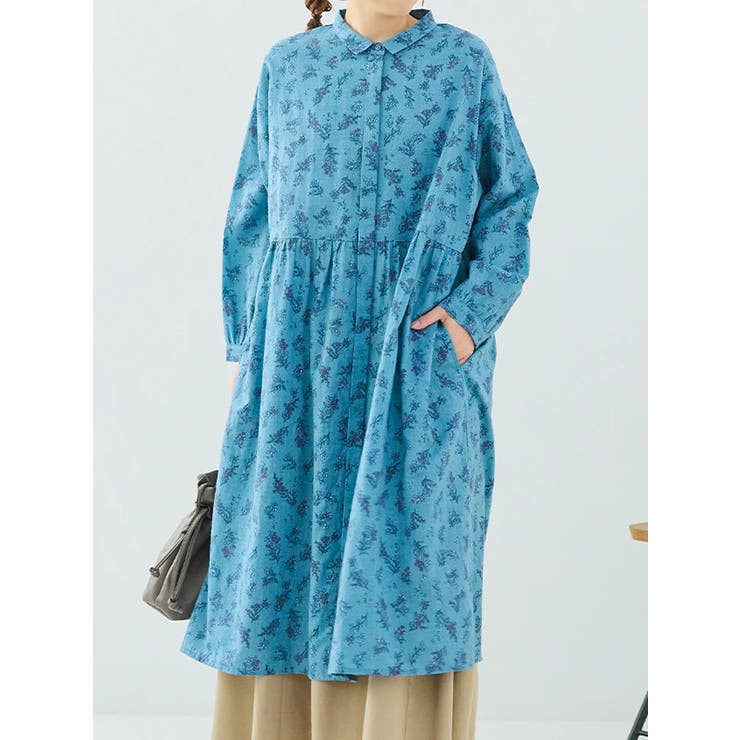 青 | 花柄プリントギャザーワンピース | LUDIC PARK