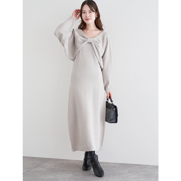 ベージュ | [SET]リボンモチーフトップス×キャミワンピース | LUDIC PARK