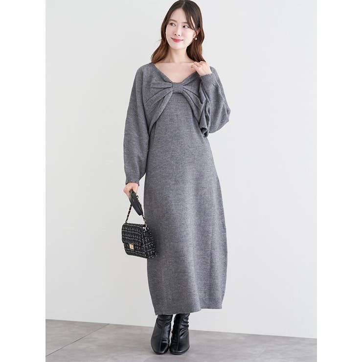 濃グレー | [SET]リボンモチーフトップス×キャミワンピース | LUDIC PARK