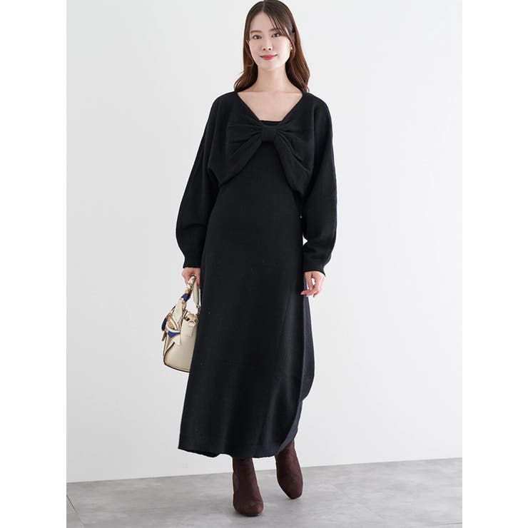 黒 | [SET]リボンモチーフトップス×キャミワンピース | LUDIC PARK