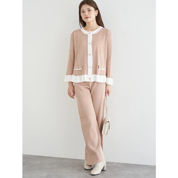 ベージュ | [SET]配色カーディガン×パンツセットアップ | LUDIC PARK