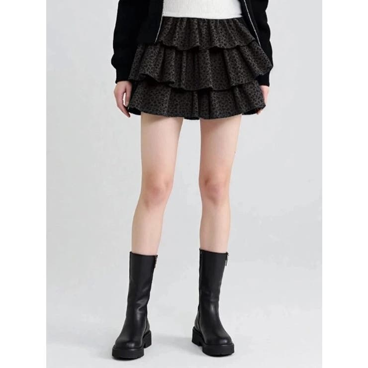 グレー | ヒョウ柄フリルミニスカート | LUDIC PARK