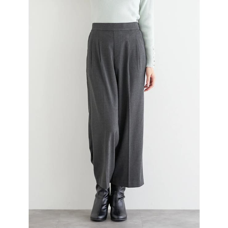濃グレー | ラクケア 起毛無地ワイドパンツ | LUDIC PARK