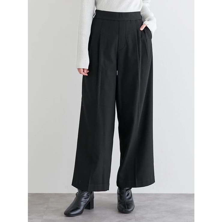 黒 | ラクケア 起毛無地ワイドパンツ | LUDIC PARK