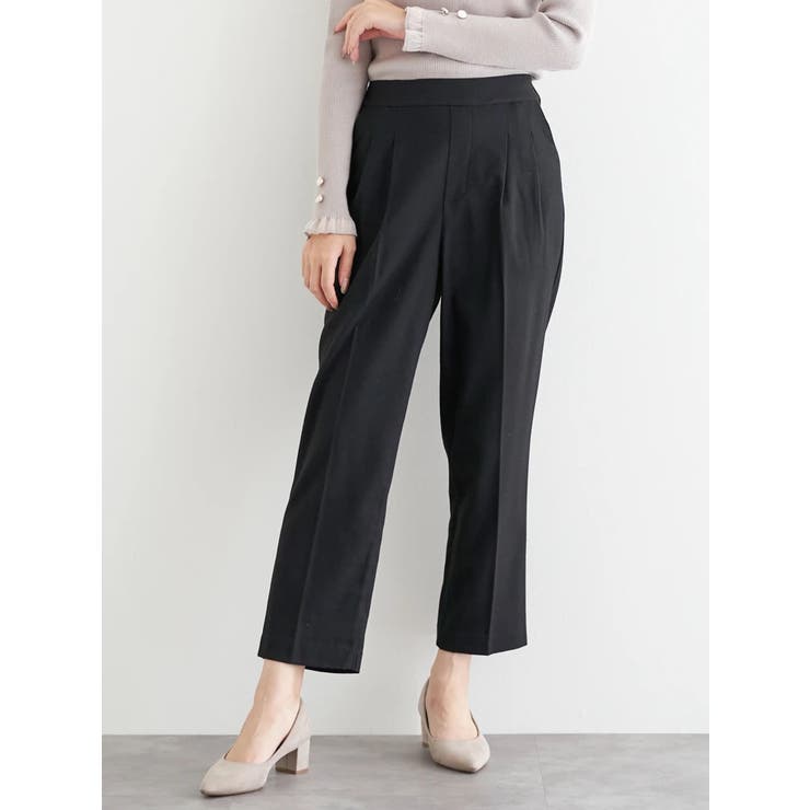 黒 | ラクケア 起毛無地テーパードパンツ | LUDIC PARK