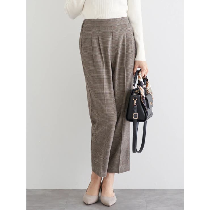 茶 | ラクケア チェック柄テーパードパンツ | LUDIC PARK