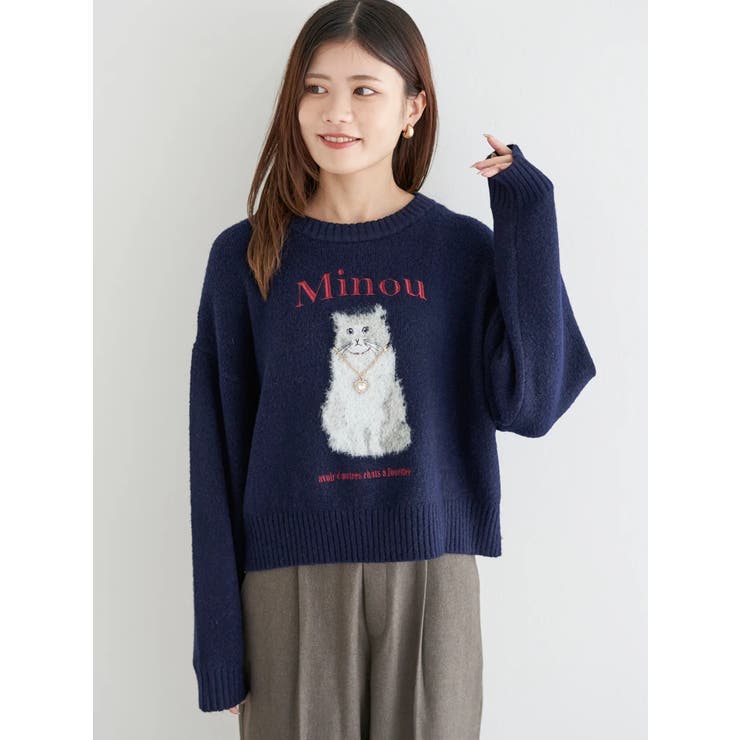紺 | アニマルモチーフニットプルオーバー | LUDIC PARK