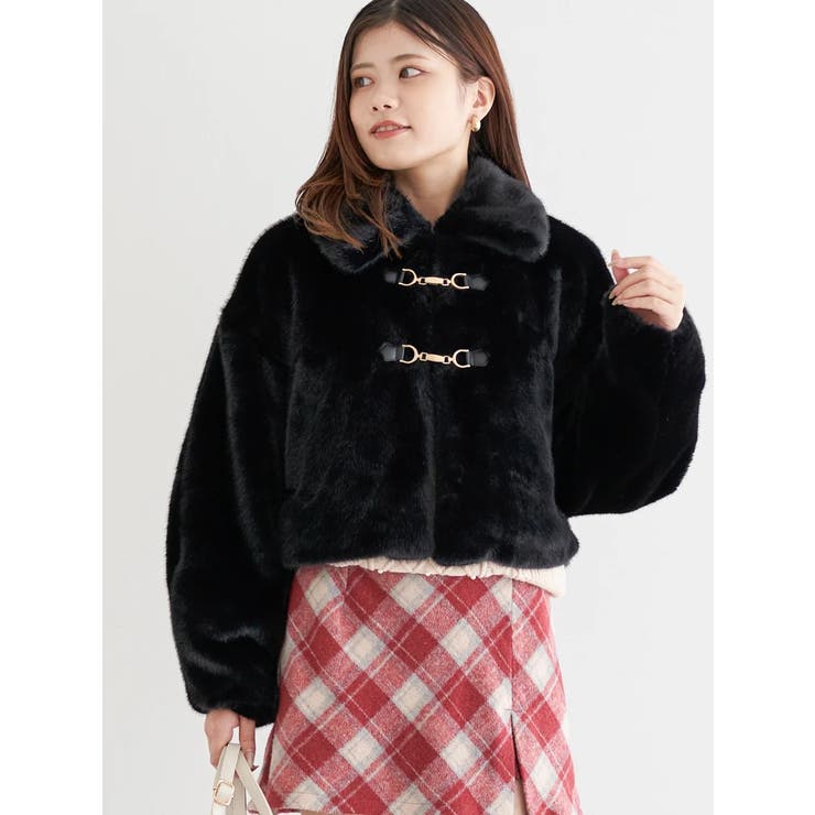 黒 | ファーショート丈ダッフルジャケット | LUDIC PARK