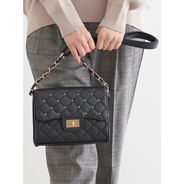 黒 | スタッズフェイクレザーショルダーバッグ | LUDIC PARK