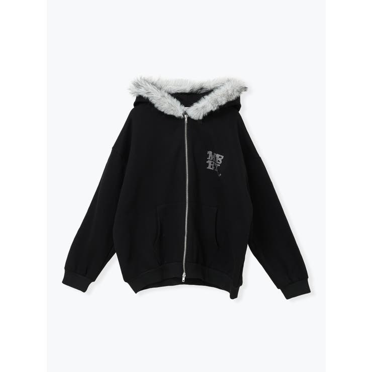 黒 | ファートリムジップパーカー | LUDIC PARK