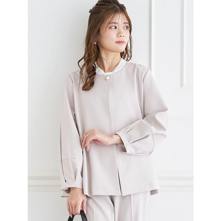 淡グレー | 【マルチストレッチ】パールボタンポンチョジャケット(セットアップ可) | LUDIC PARK