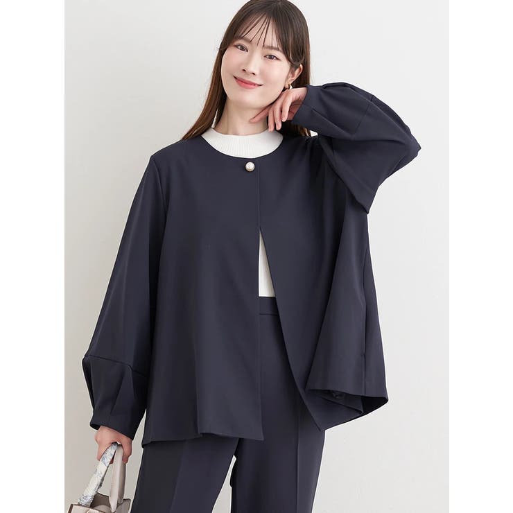 紺 | 【マルチストレッチ】パールボタンポンチョジャケット(セットアップ可) | LUDIC PARK