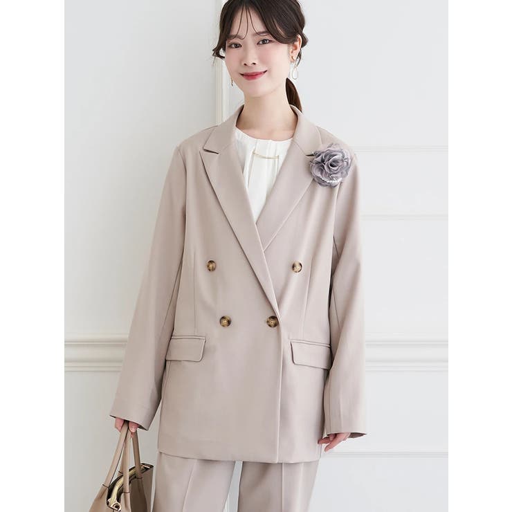 ベージュ | 【ストレッチツイル】Wボタンテーラードジャケット(セットアップ可) | LUDIC PARK