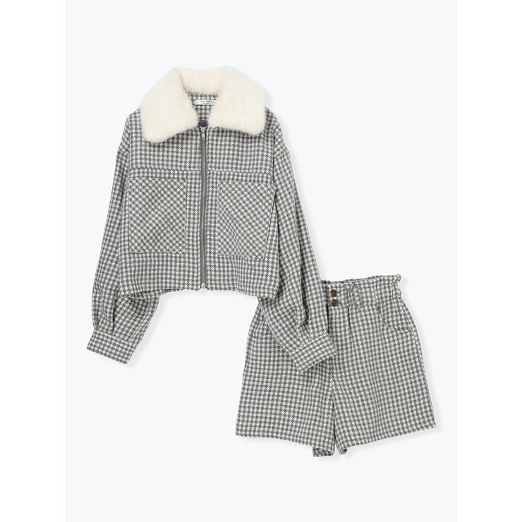グレー | [SET]起毛チェック柄ブルゾン×ショートパンツ | LUDIC PARK