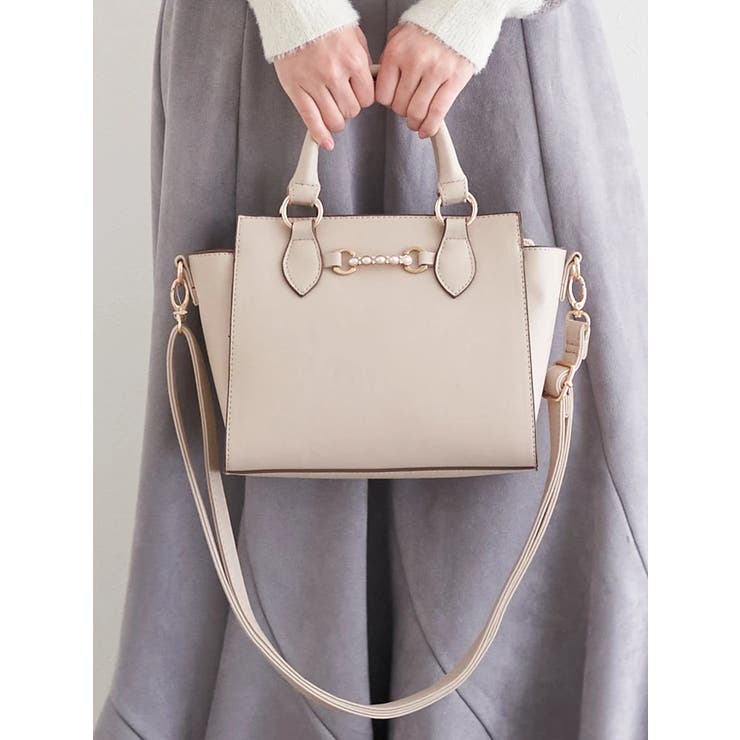 ベージュ | [2WAY]レザー調ビジュー付きバッグ | LUDIC PARK