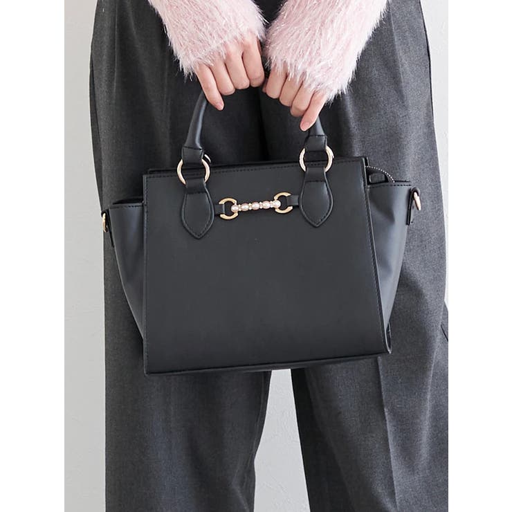 黒 | [2WAY]レザー調ビジュー付きバッグ | LUDIC PARK