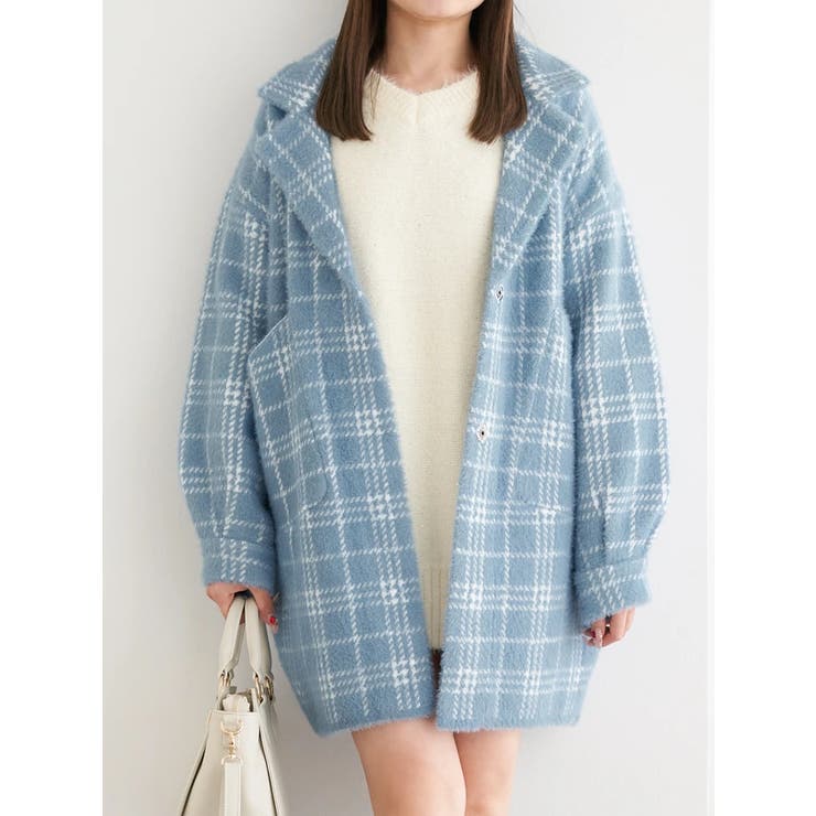 青 | チェック柄ニットコート | LUDIC PARK