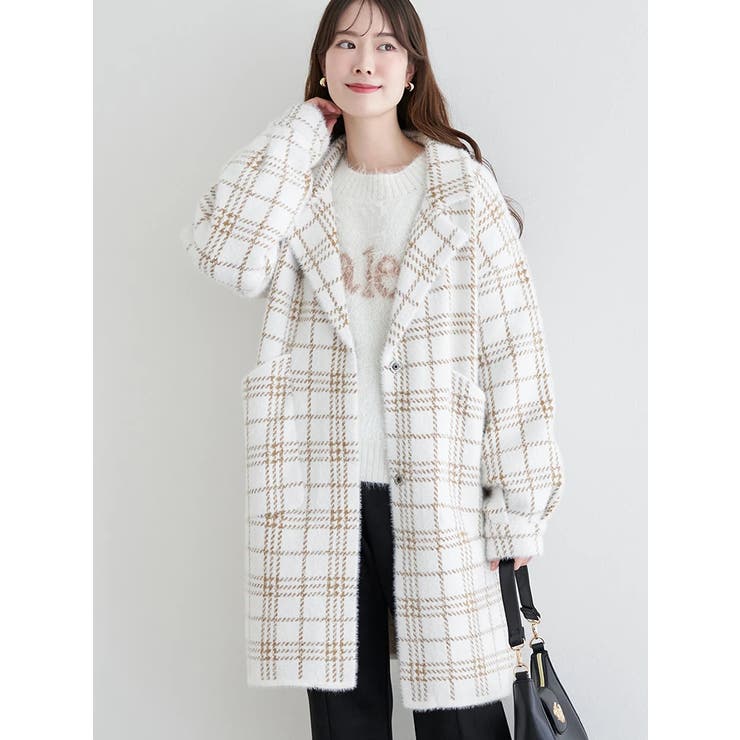 オフホワイト | チェック柄ニットコート | LUDIC PARK