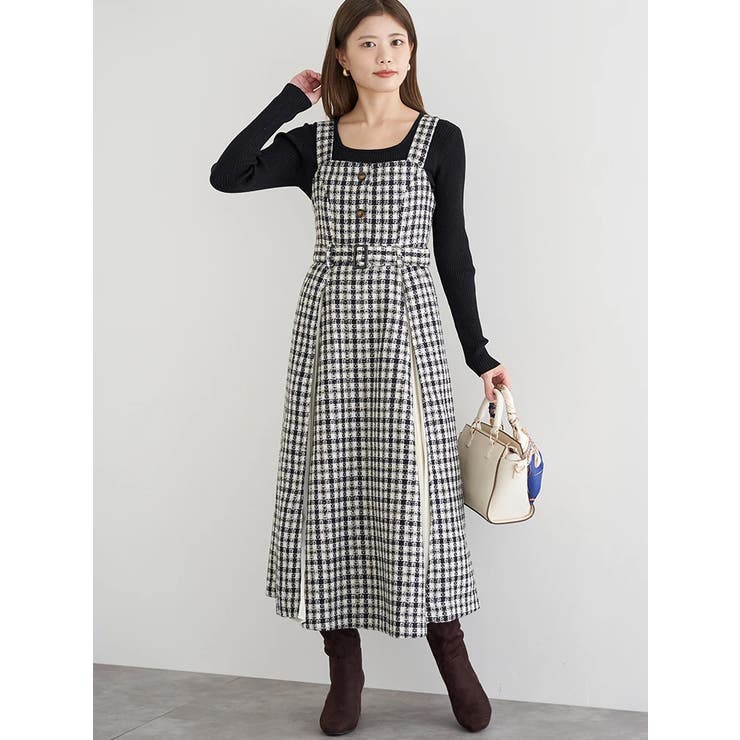 白 | ツイード×プリーツ切り替えジャンパースカート | LUDIC PARK