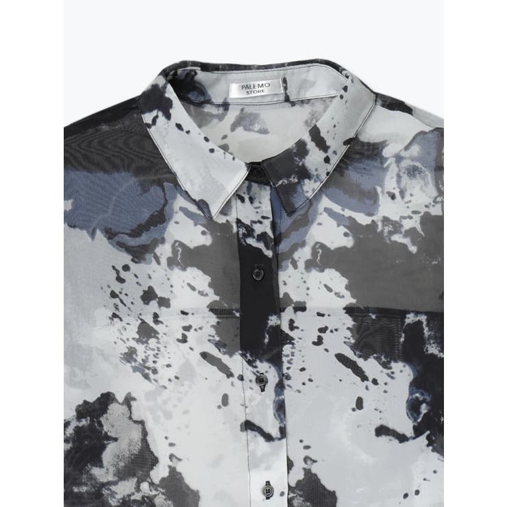 モノトーンアート柄プリントシフォンショート丈シャツ | LUDIC PARK | 詳細画像3 