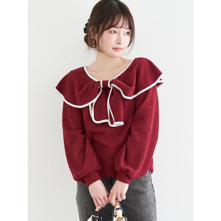 赤 | リボンパイピングプルオーバー | LUDIC PARK