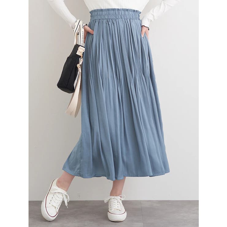 ペールブルー | サテンギャザーロングスカート | LUDIC PARK