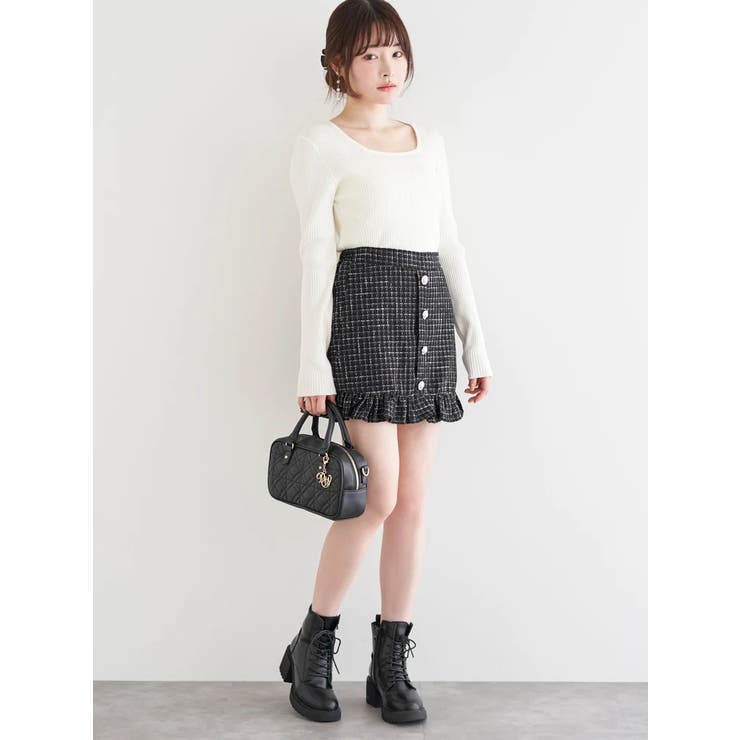 ツイード×パール調ボタン ペプラムミニスカート | LUDIC PARK | 詳細画像13 